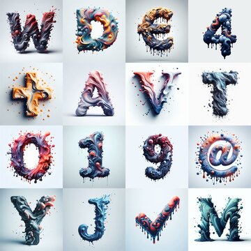Liquid 3D Lettering Typeface. AI generated illustration
