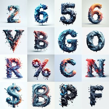 Liquid 3D Lettering Typeface. AI generated illustration