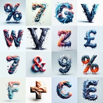 Liquid 3D Lettering Typeface. AI generated illustration