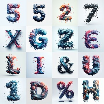 Liquid 3D Lettering Typeface. AI generated illustration