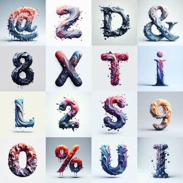 Liquid 3D Lettering Typeface. AI generated illustration