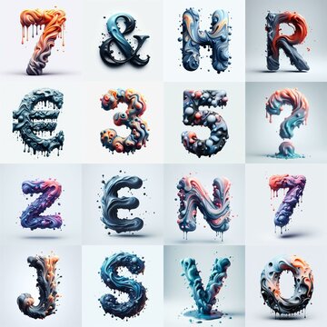 Liquid 3D Lettering Typeface. AI generated illustration