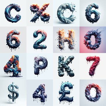 Liquid 3D Lettering Typeface. AI generated illustration