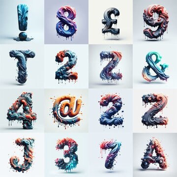 Liquid 3D Lettering Typeface. AI generated illustration