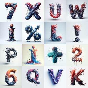 Liquid 3D Lettering Typeface. AI generated illustration