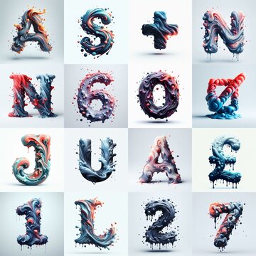 Liquid 3D Lettering Typeface. AI generated illustration