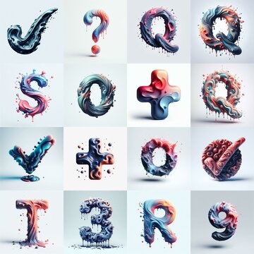 Liquid 3D Lettering Typeface. AI generated illustration