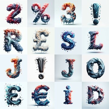 Liquid 3D Lettering Typeface. AI generated illustration