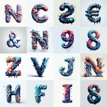 Liquid 3D Lettering Typeface. AI generated illustration