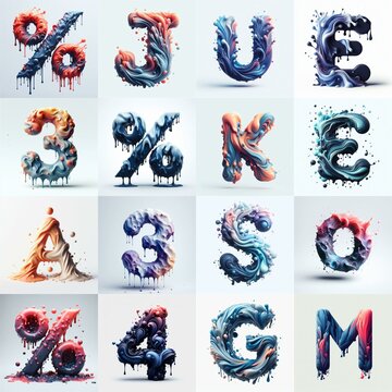 Liquid 3D Lettering Typeface. AI generated illustration