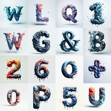 Liquid 3D Lettering Typeface. AI generated illustration