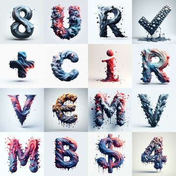 Liquid 3D Lettering Typeface. AI generated illustration