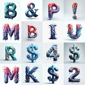 Liquid 3D Lettering Typeface. AI generated illustration