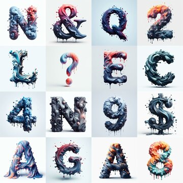 Liquid 3D Lettering Typeface. AI generated illustration