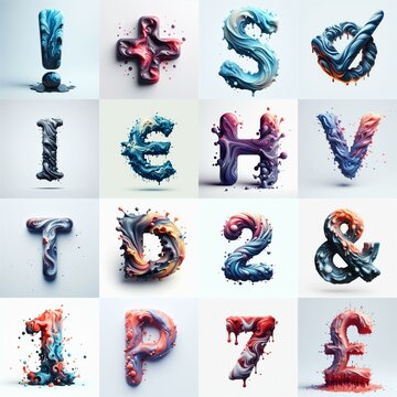 Liquid 3D Lettering Typeface. AI generated illustration