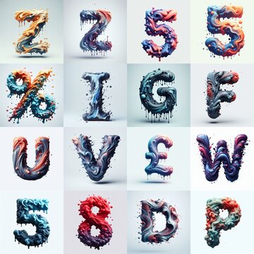Liquid 3D Lettering Typeface. AI generated illustration