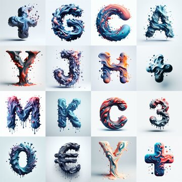 Liquid 3D Lettering Typeface. AI generated illustration
