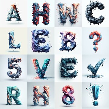 Liquid 3D Lettering Typeface. AI generated illustration