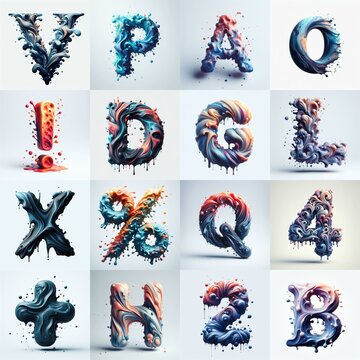 Liquid 3D Lettering Typeface. AI generated illustration