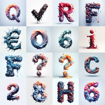 Liquid 3D Lettering Typeface. AI generated illustration