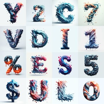 Liquid 3D Lettering Typeface. AI generated illustration