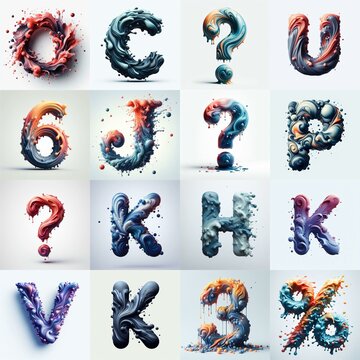Liquid 3D Lettering Typeface. AI generated illustration