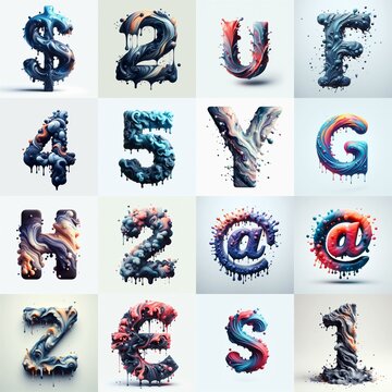 Liquid 3D Lettering Typeface. AI generated illustration