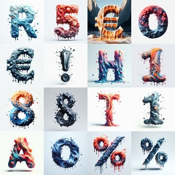 Liquid 3D Lettering Typeface. AI generated illustration