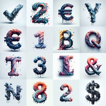 Liquid 3D Lettering Typeface. AI generated illustration