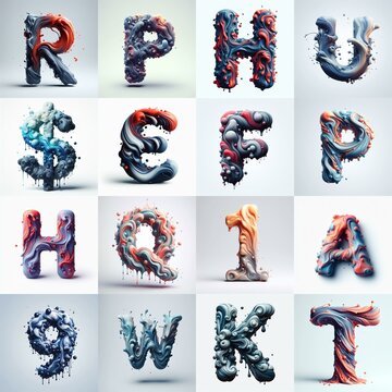 Liquid 3D Lettering Typeface. AI generated illustration