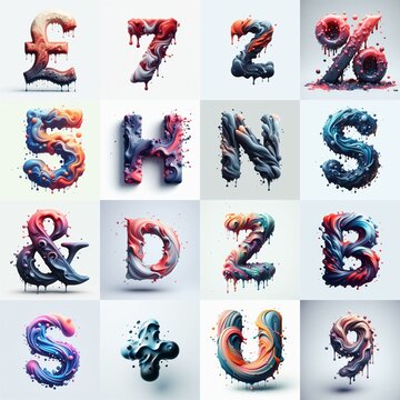 Liquid 3D Lettering Typeface. AI generated illustration