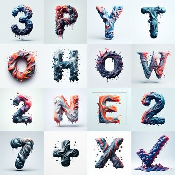 Liquid 3D Lettering Typeface. AI generated illustration