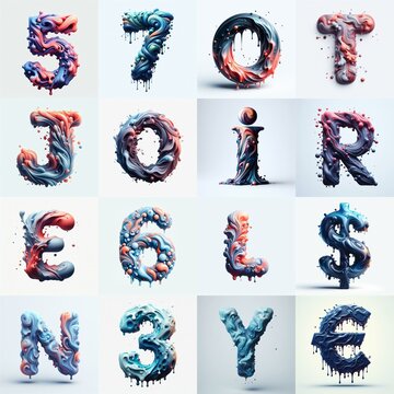 Liquid 3D Lettering Typeface. AI generated illustration