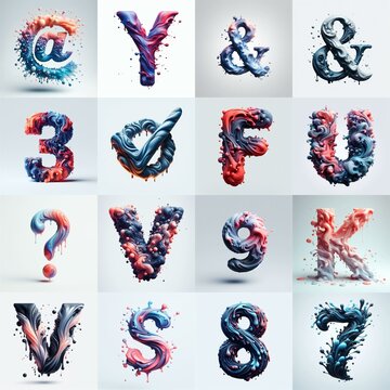 Liquid 3D Lettering Typeface. AI generated illustration