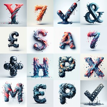 Liquid 3D Lettering Typeface. AI generated illustration