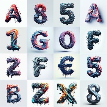 Liquid 3D Lettering Typeface. AI generated illustration