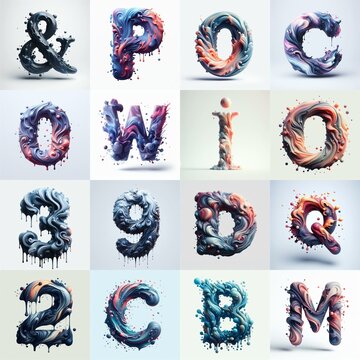 Liquid 3D Lettering Typeface. AI generated illustration
