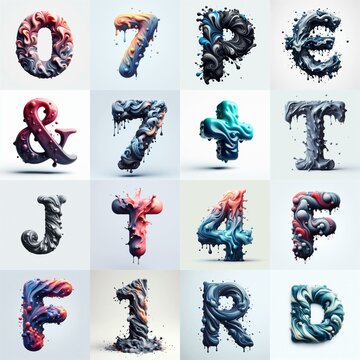 Liquid 3D Lettering Typeface. AI generated illustration