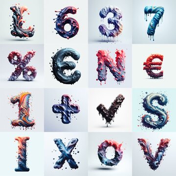 Liquid 3D Lettering Typeface. AI generated illustration