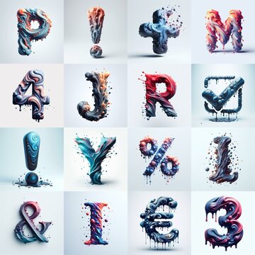 Liquid 3D Lettering Typeface. AI generated illustration