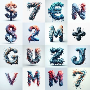 Liquid 3D Lettering Typeface. AI generated illustration
