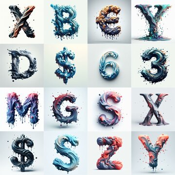 Liquid 3D Lettering Typeface. AI generated illustration