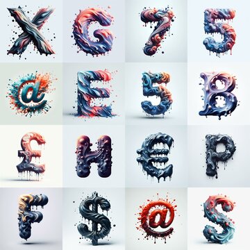 Liquid 3D Lettering Typeface. AI generated illustration