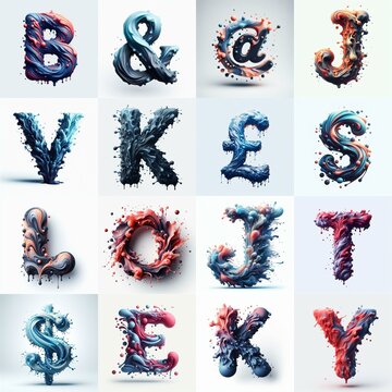 Liquid 3D Lettering Typeface. AI generated illustration
