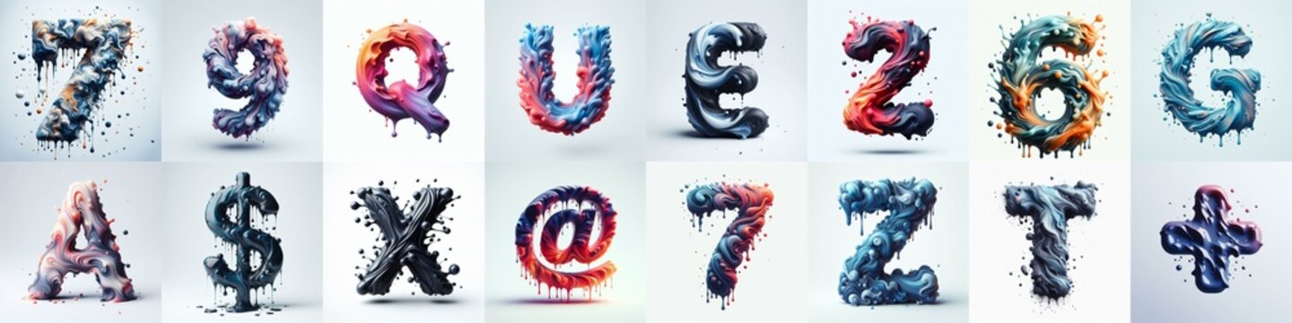 Liquid 3D Lettering Typeface. AI generated illustration