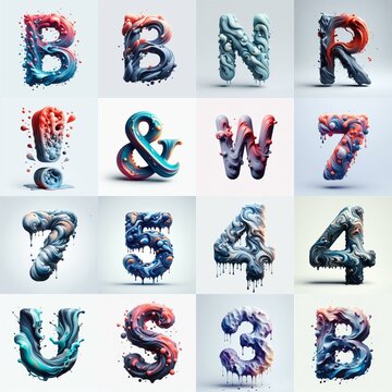 Liquid 3D Lettering Typeface. AI generated illustration