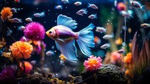 Beautiful Goldfish In The Aquarium. Underwater Worldne Life. Generate AI