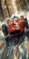 Wall Mural - Fast Red sportscar speeding in a car race