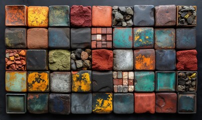 Wall Mural - abstract background texture made of colored stone tiles.