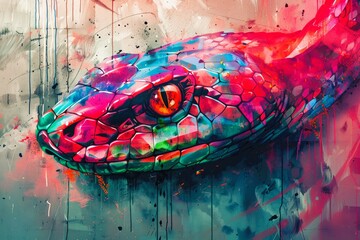 Wall Mural -  a snake, the symbol of the year, colorful, graffiti, street art, surrealism, fentesi, graffiti on the wall